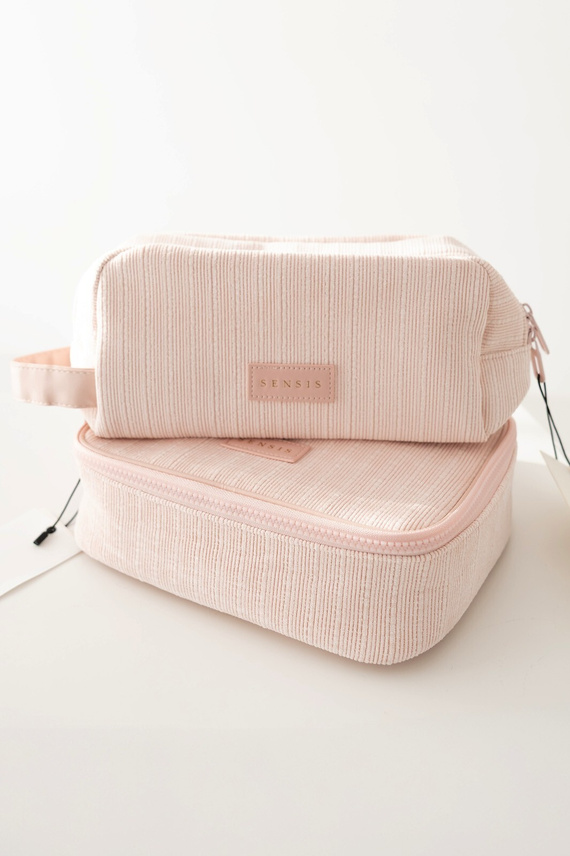 Kosmetická taštička Small SENSIS – Růžová, S Logem a Přihrádkami, Na Zip
