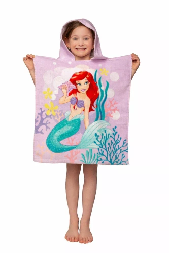Dětské pončo Ariel Mermaid růžová Disney ručník s kapucí Jf24 Na bazén, pláž, do vany Jerry Fabrics
