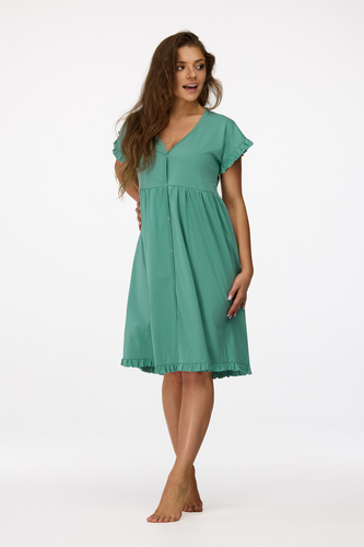 ne. 23 Těhotenská noční košile Senizo zelená - 100% bavlna, krátký rukáv, zapínání na knoflíky při kojení