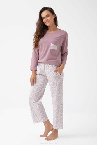 339 Dámské pyžamo Luna - bavlna, 7/8 rukáv, kakaová barva, pohodlí a styl