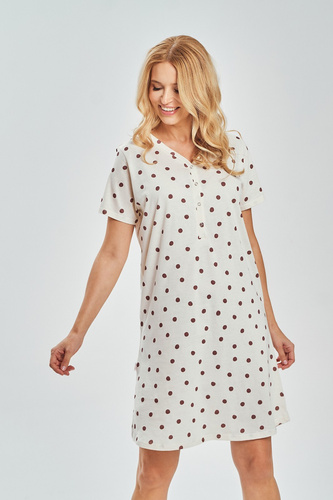 3529 Nita Dámská noční košile Taro - 100% bavlna v hráškovém odstínu, kojící | patentky, před kolena