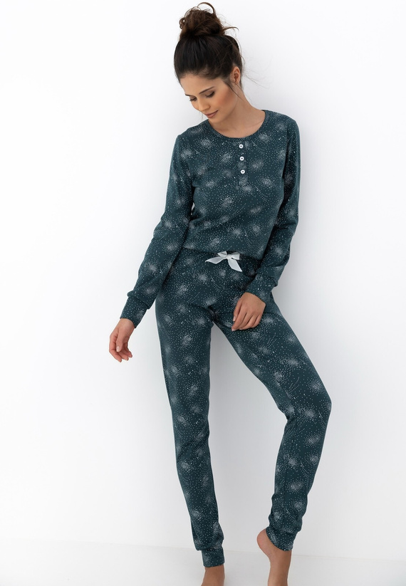 Ellison Sensis dámské pyžamo zelené - bavlněné pyžamo s dlouhým rukávem a žebrovanými manžetami