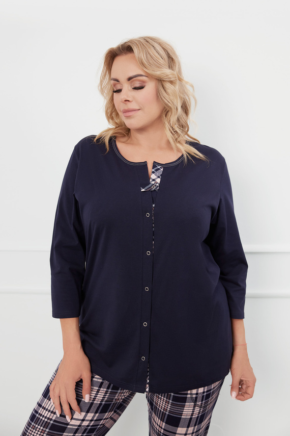 Dona Dámské pyžamo 3/4 rukávy, 3/4 kalhoty Italian Fashion - tmavě modrá/potisk