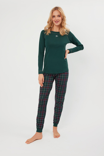 Foggia Dámské pyžamo s dlouhým rukávem a dlouhými kalhotami Italian Fashion - zelená/potisk