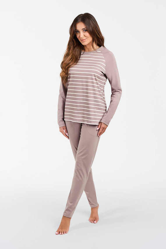 Oda Dámské pyžamo s dlouhým rukávem, dlouhé kalhoty Italian Fashion - potisk cappuccino/cappuccino