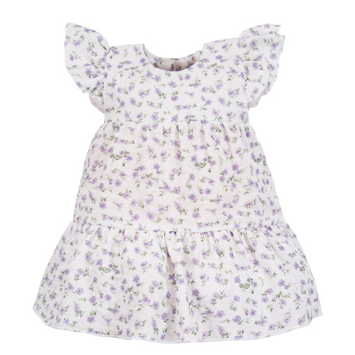 Luční mušelínové šaty Eevi - krátký rukáv, drobné květy, lehké