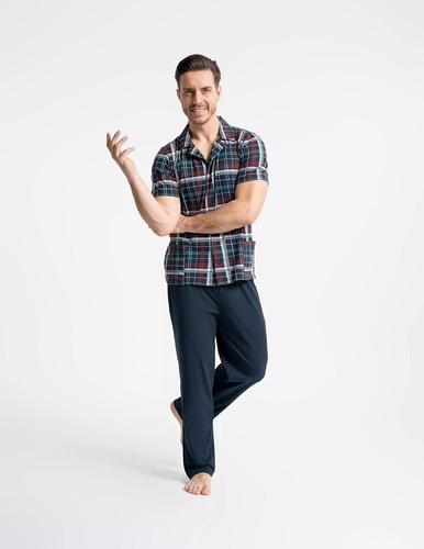 Pánská pyžama Moraj PDM6200-003 tmavě modrá rozepínací bavlněná s kapsami