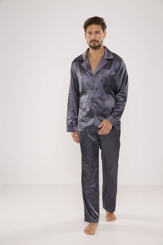 939 Pánské saténové šedé pyžamo