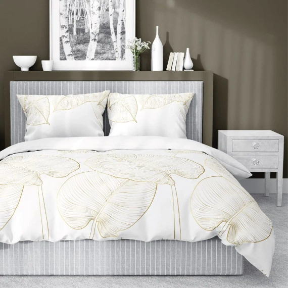 4678 A Home Satin Pościel satynowa liście Detexpol kremowy