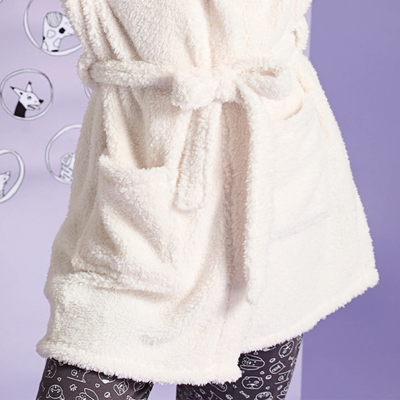 Igrid Dámský župan Sorbetto - bílý, huňatý s kapucí s medvídkem