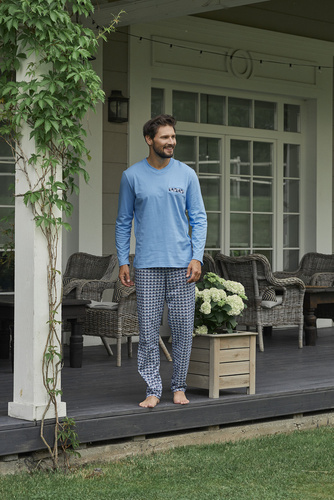 Jaromir Pánské dlouhé kalhoty s dlouhým rukávem Italská móda - modrá/potisk