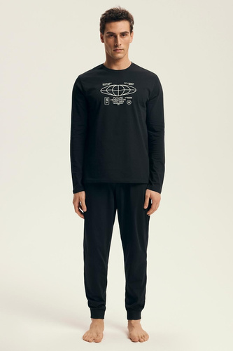 Henderson Core 43469 Loger pánské pyžamo černé - bavlna, dlouhý rukáv, elegantní balení