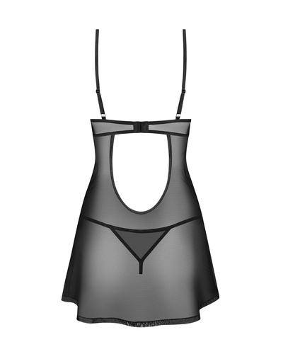 Euridia Chemise Obsessive black - elegantní noční košilka s kosticemi a tangy Chemise Dámská košilka Obsessive - černá