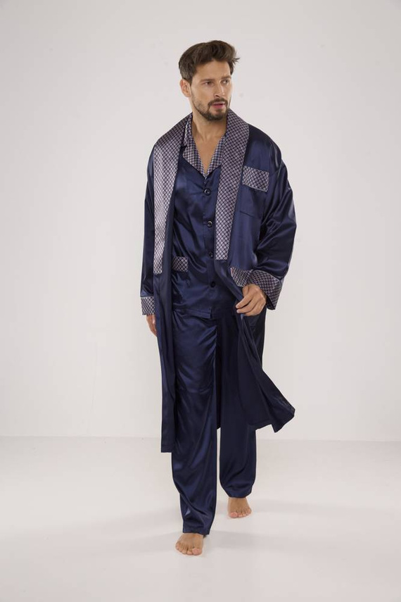 939 Pánské saténové pyžamo - tmavě modré