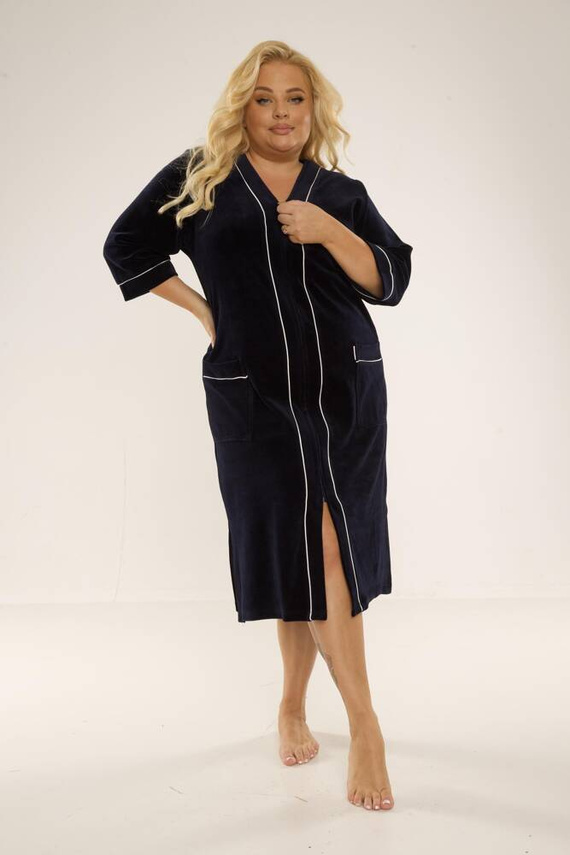 974 / 352 Dámský župan z veluru Forex - tmavě modrý