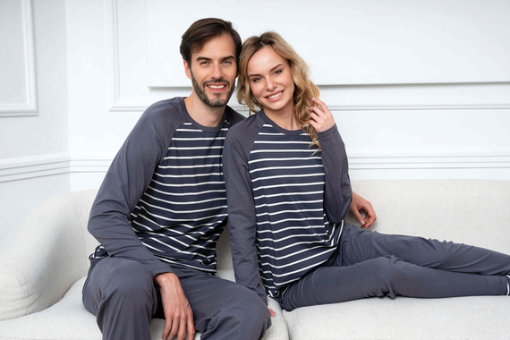 Oda Dámské pyžamo s dlouhým rukávem a dlouhými kalhotami Italian Fashion - grafitový/grafitový potisk