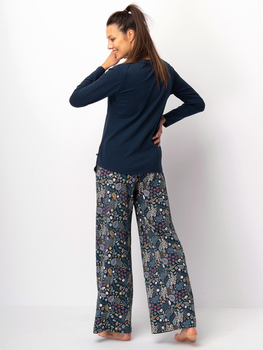 Dámské pyžamo Key LNS 571 dark sea - bavlněné, s dlouhým rukávem, elegantní