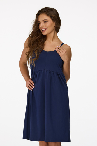 ne. 25 Těhotenská noční košile Senizo námořnická modrá - 100% bavlna, kojící zip, ramínka