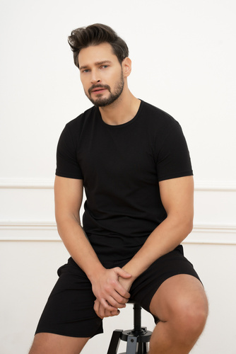 Ikar Pánské tričko s krátkým rukávem Italian Fashion - černé