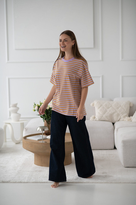 Mamahood Těhotenské a kojící tričko Milk&Love medové a lila pruhy - pohodlné a stylové