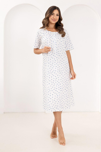 019 Regina Noční košile modrá - dlouhá, bavlněná, s výstřihem na knoflíky