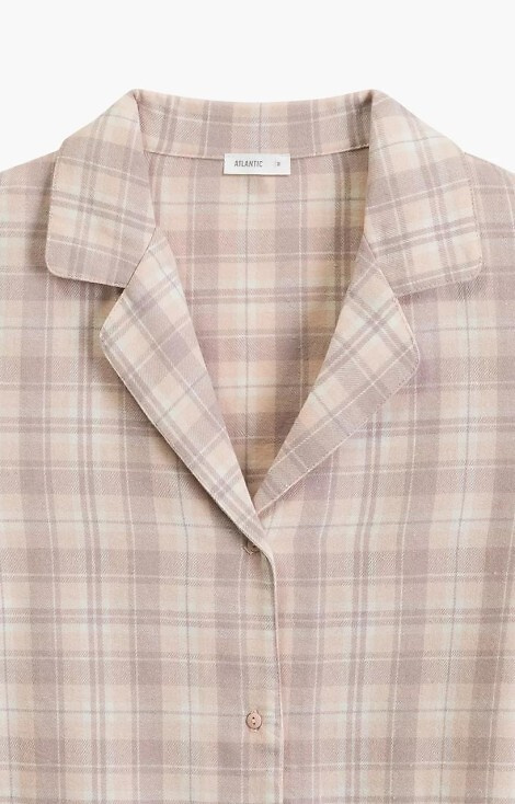 NLP-505 Dámské pyžamo Atlantic levandulový flanel, rozepínací, kostkované, bavlna