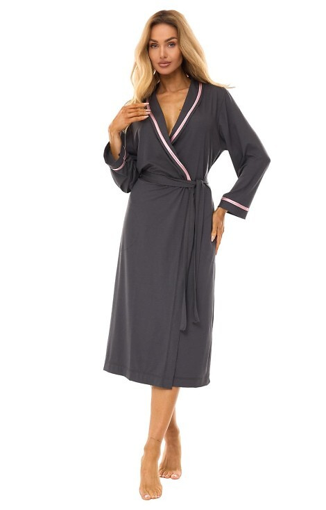 2506 Dámský dlouhý viskózový župan L&L grafitový - lehký, prodyšný