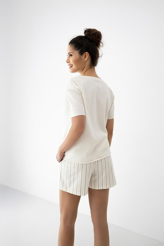 Dámské pyžamo Jemma Sensis ecru/béžové, bavlna, krátký rukáv, proužky