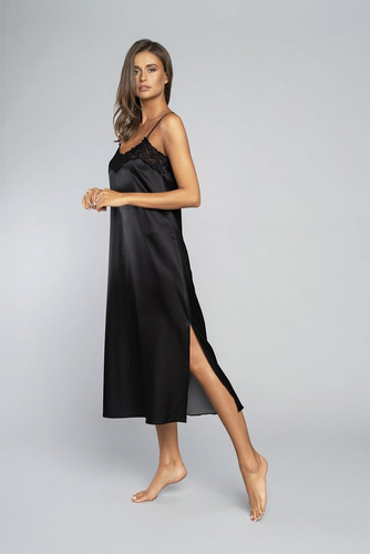 Noční košile s úzkými ramínky, dlouhá Italia Fashion - černá