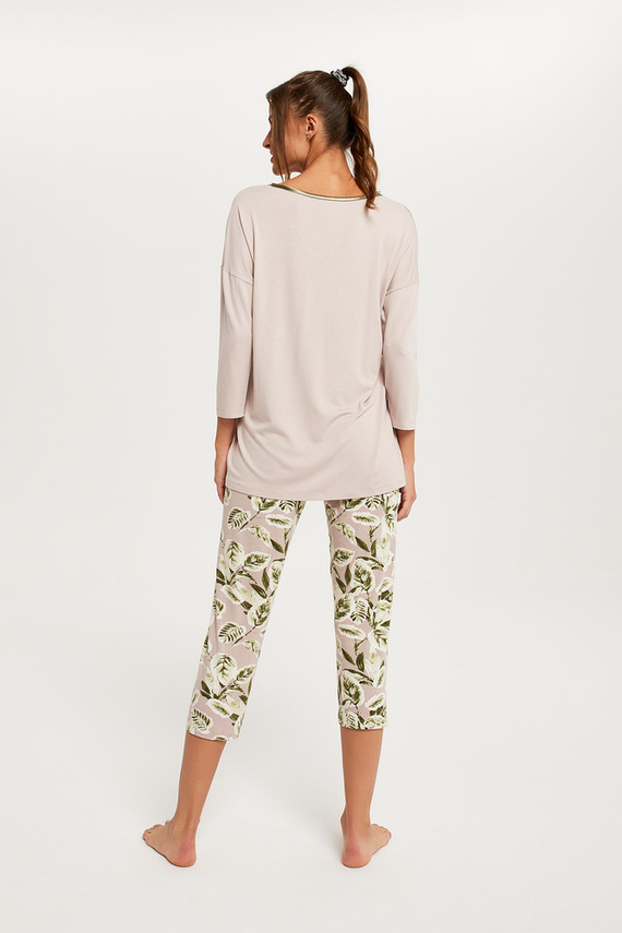 Indonésie Dámské pyžamo 3/4 rukáv, 3/4 kalhoty Italská móda - béžová/potisk