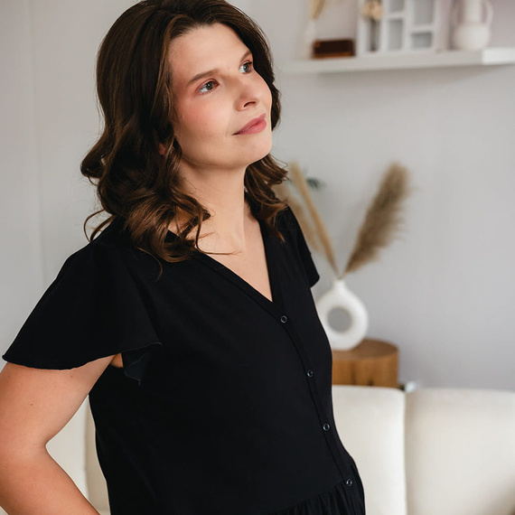 Linda Těhotenská rozepínací košile Eevi černá - na kojení, elastická, prodyšná, polská kvalita