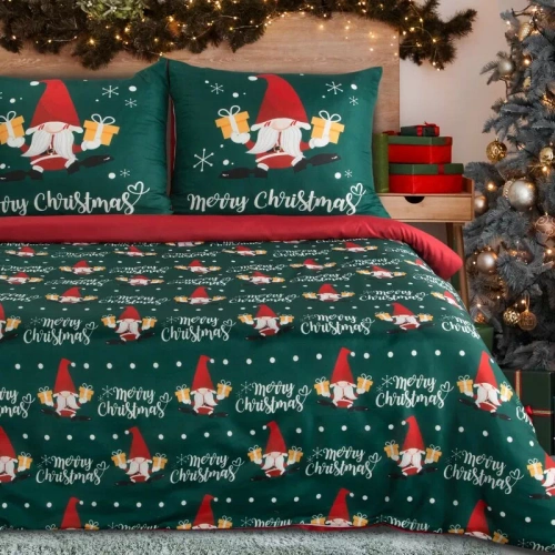 Vánoční povlečení Galdor z mikrovlákna Eurofirany zeleno-červení skřítci - měkké, lehké a snadno udržovatelné, se zapínáním na zip