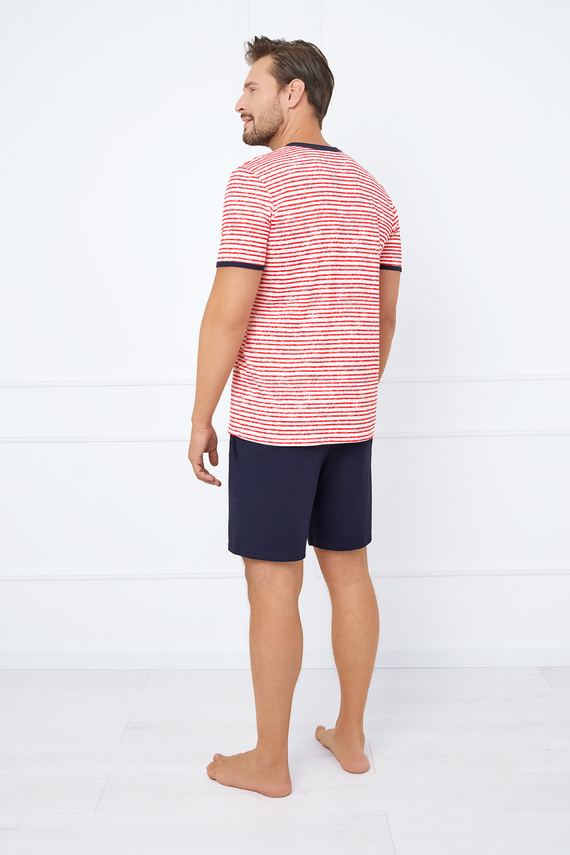 Flota Pánské pyžamo s krátkým rukávem, šortky Italian Fashion - potisk červená/modrá