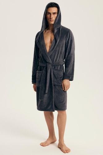 Pánský župan Henderson 43447 Vocal grey - kapuce, teplý úplet, pohodlí a elegance