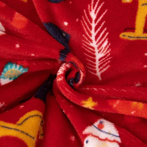 Veselé útulné Vánoce s červeným medvídkem Spod Igły i Nitki- 210gsm plyšové mikrovlákno