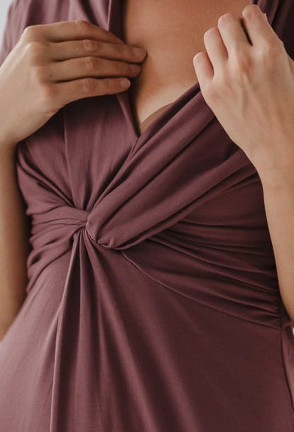 Těhotenské a kojící šaty Loop Milk&Love - růžovohnědé, 7/8 rukáv, viskóza