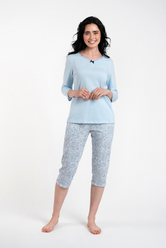 Salli Dámské pyžamo 3/4 rukávy a 3/4 kalhoty Italian Fashion - modrá/potisk