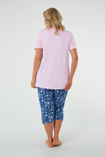 Dámské pyžamo s krátkým rukávem, 3/4 kalhoty Italská móda růžová/potisk