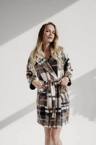 031 De Lafense županová přikrývka - hřejivý fleecový dámský župan Super Cozy, hnědý