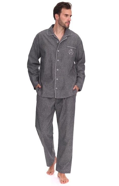 2533 Zeus L&L pánské pyžamo - bavlna, melanž, s límcem a knoflíky