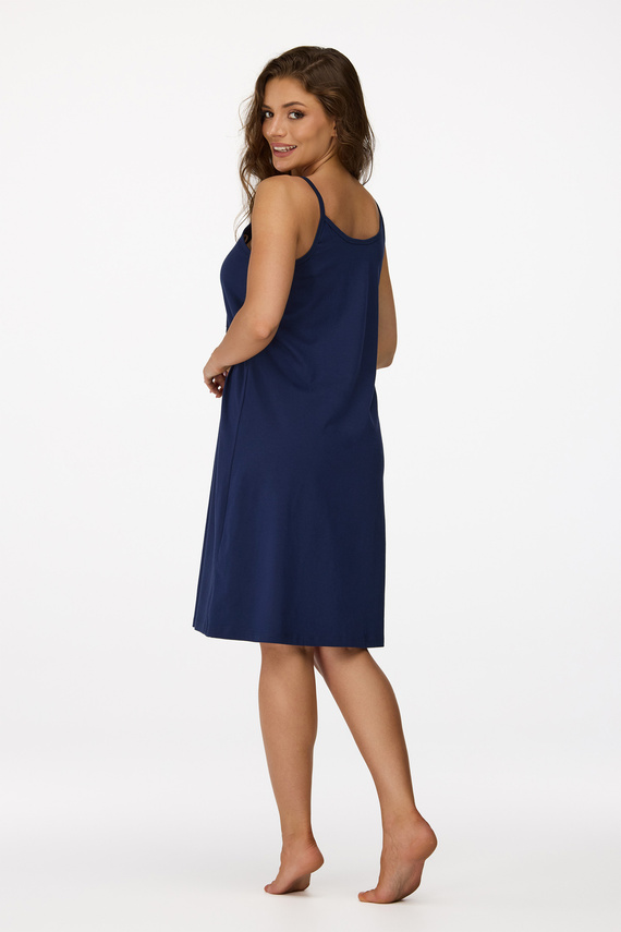 ne. 25 Těhotenská noční košile Senizo námořnická modrá - 100% bavlna, kojící zip, ramínka