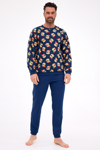 457/293 Teddy 6 Cornette pánské pyžamo - vánoční, tmavě modrá, bavlna
