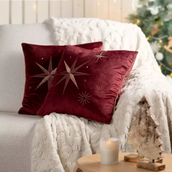 Chp 259 Eurofirany Vánoční povlak na polštář - vínový samet s hvězdou v barvě šampaňského