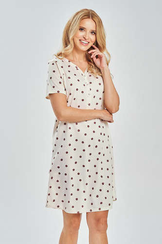 3529 Nita Dámská noční košile Taro - 100% bavlna v hráškovém odstínu, kojící | patentky, před kolena