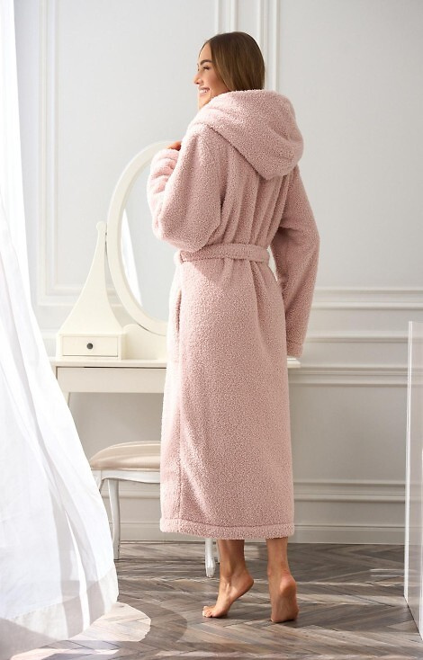 2556 Heaven Dámský dlouhý župan L&L s kapucí - pudrově růžový