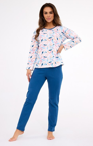 392/451 Amelia Cornette - dámské bavlněné pyžamo, barevné listy, dlouhý rukáv
