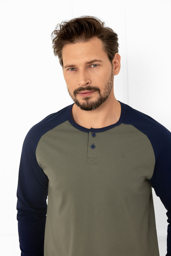 Alexander Pánské pyžamo Italian Fashion olivové - bavlna, dlouhé. rukávy a kalhoty