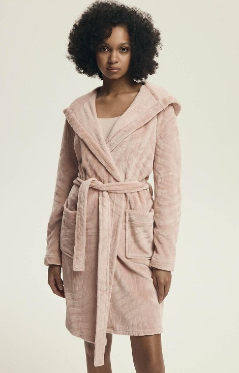 43602 Devyn Dámský župan s kapucí Henderson dusty rose - krátký, teplý, velur