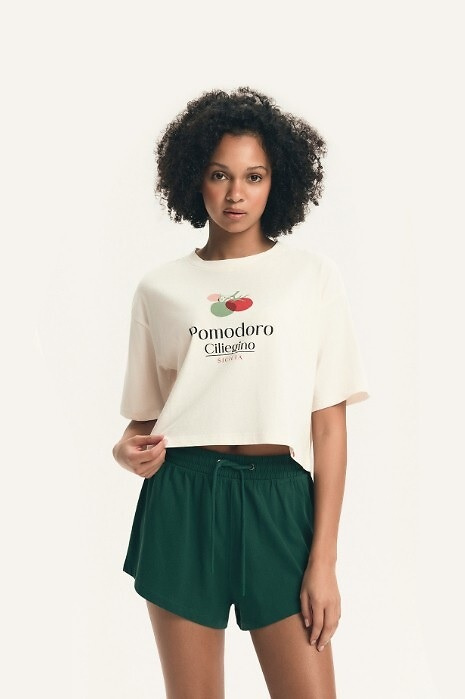 Dámské pyžamo Henderson 43724 Dessie zelené, bavlna, krátký rukáv, potisk rajčat