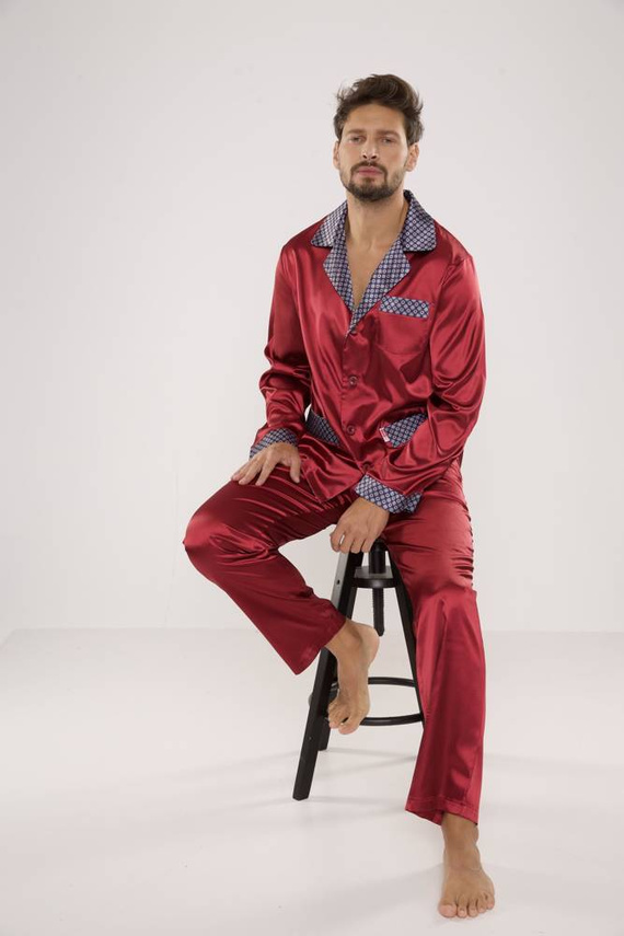 939 Pánské saténové bordó pyžamo